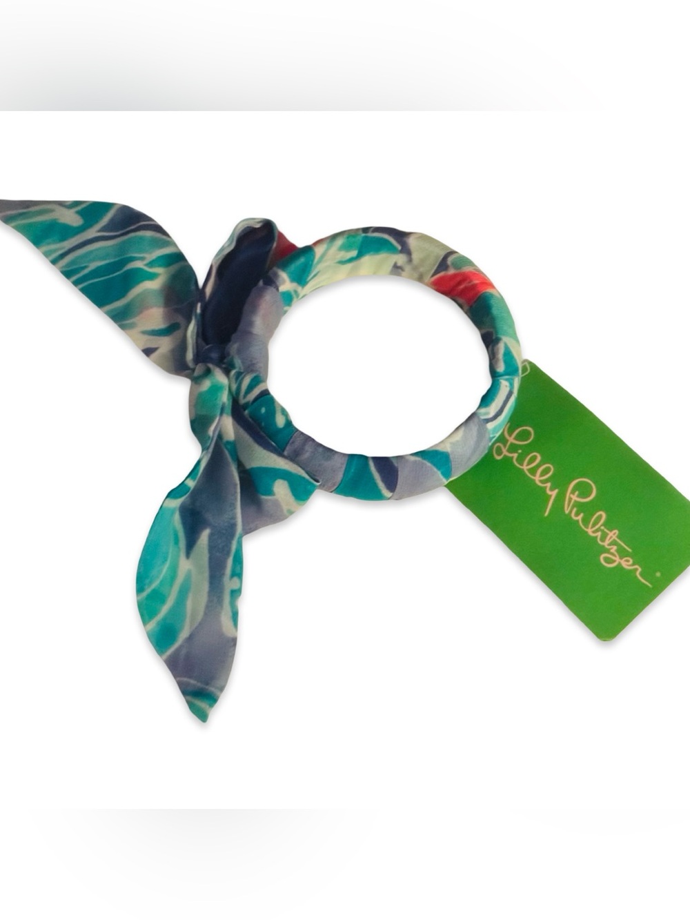 Lilly Pulitzer Teal, Aqua & Coral Patterned Silk Scarf Bracelet